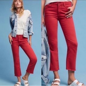 Anthropologie Pilcro Script High Rise Cropped Flare Jeans Red Size 27 Anthro